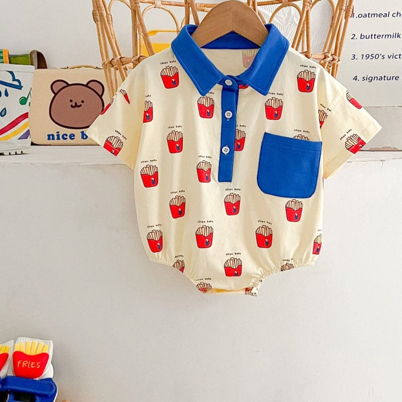 半袖ロンパース Beige / 66cm ☺︎ ベビー フレンチフライ ポテト 半袖 シャツ ロンパース