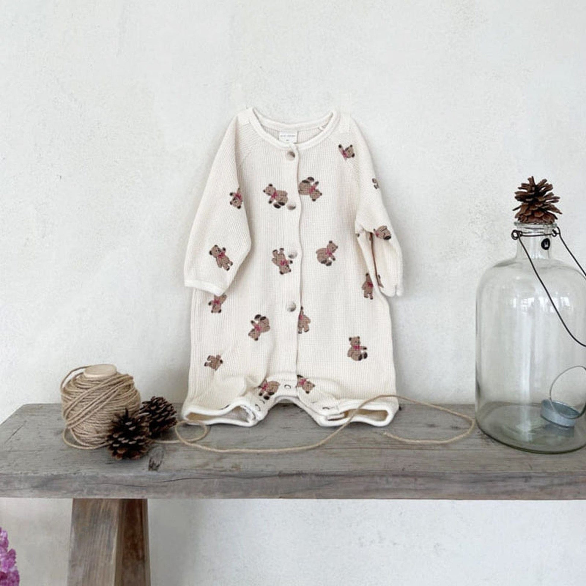 長袖ロンパース Beige / 66cm ベビー くま ベア ロンパース ジャンプスーツ【mh0000359】