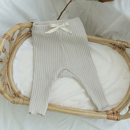 レギンスパンツ Beige / 66cm ベビー リボン リブ レギンス パンツ【mh0001260】