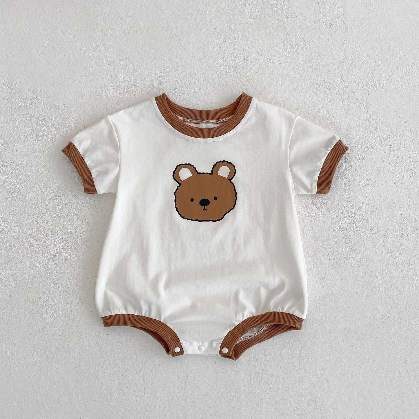 半袖ロンパース Beige / 6M/66cm ☺︎ ベビー くま ベア プリント 半袖 ロンパース