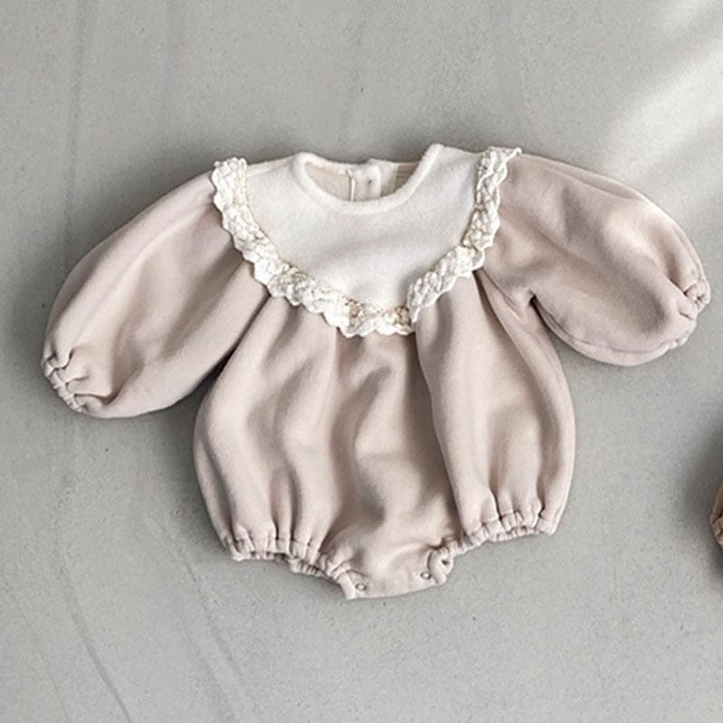 長袖ロンパース Beige / 6M/66cm ベビー フリース レース 長袖 ロンパース【mh0000963】