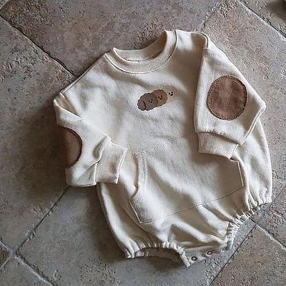 長袖ロンパース Beige / 6M 66cm ベビー 犬 いぬ ポケット 長袖 ロンパース【mh0001171】