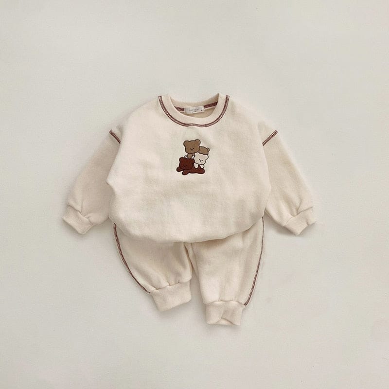 長袖セットアップ Beige / 6M 66cm ベビー セットアップ くま ベア スウェット トップス ジョガー パンツ【mh0001210】