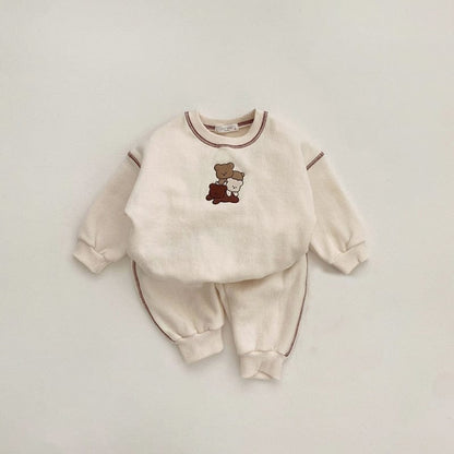 長袖セットアップ Beige / 6M 66cm ベビー セットアップ くま ベア スウェット トップス ジョガー パンツ【mh0001210】