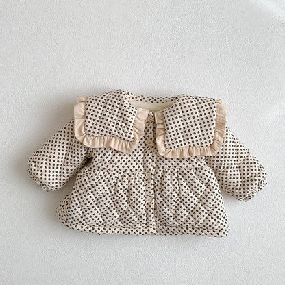 ショートコート・ジャケット・ジャンパー Beige / 9M 73cm ベビー キッズ フラワー キルティング フリル リボン ジャケット コート アウター【mh0001273】
