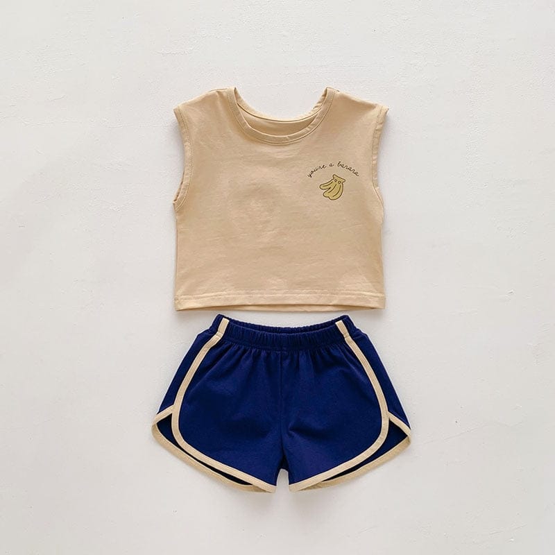 ノースリーブセットアップ Beige / 9M 73cm ベビー カラフル フルーツ セットアップ タンクトップ ショートパンツ トラックパンツ【mh0001657】