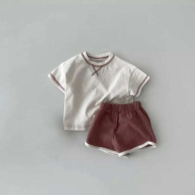 半袖セットアップ beige / 9M/73cm ベビー セットアップ ステッチ 半袖 Tシャツ ショートパンツ