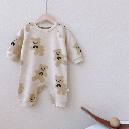 長袖ロンパース beige bear / 66cm ベビー ニット ロンパース フラワー アーガイル ミーアキャット ライオン くま【mh0001497】