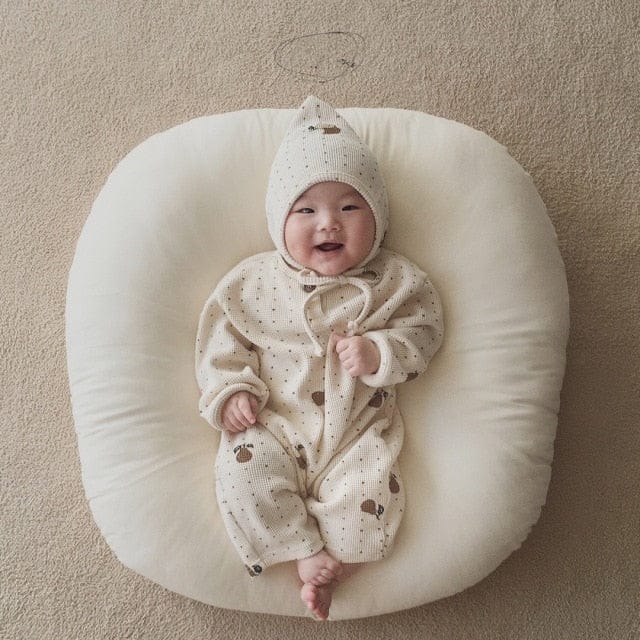 長袖パジャマ Beige Romper / 12M 80cm ベビー 梨 ロンパース セットアップ パジャマ ママ お揃い リンクコーデ【mh0000094】