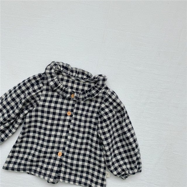 長袖シャツ・ブラウス Black / 6M 66cm ベビー フラワー チェック フリル 長袖 ブラウス トップス【mh0000030】