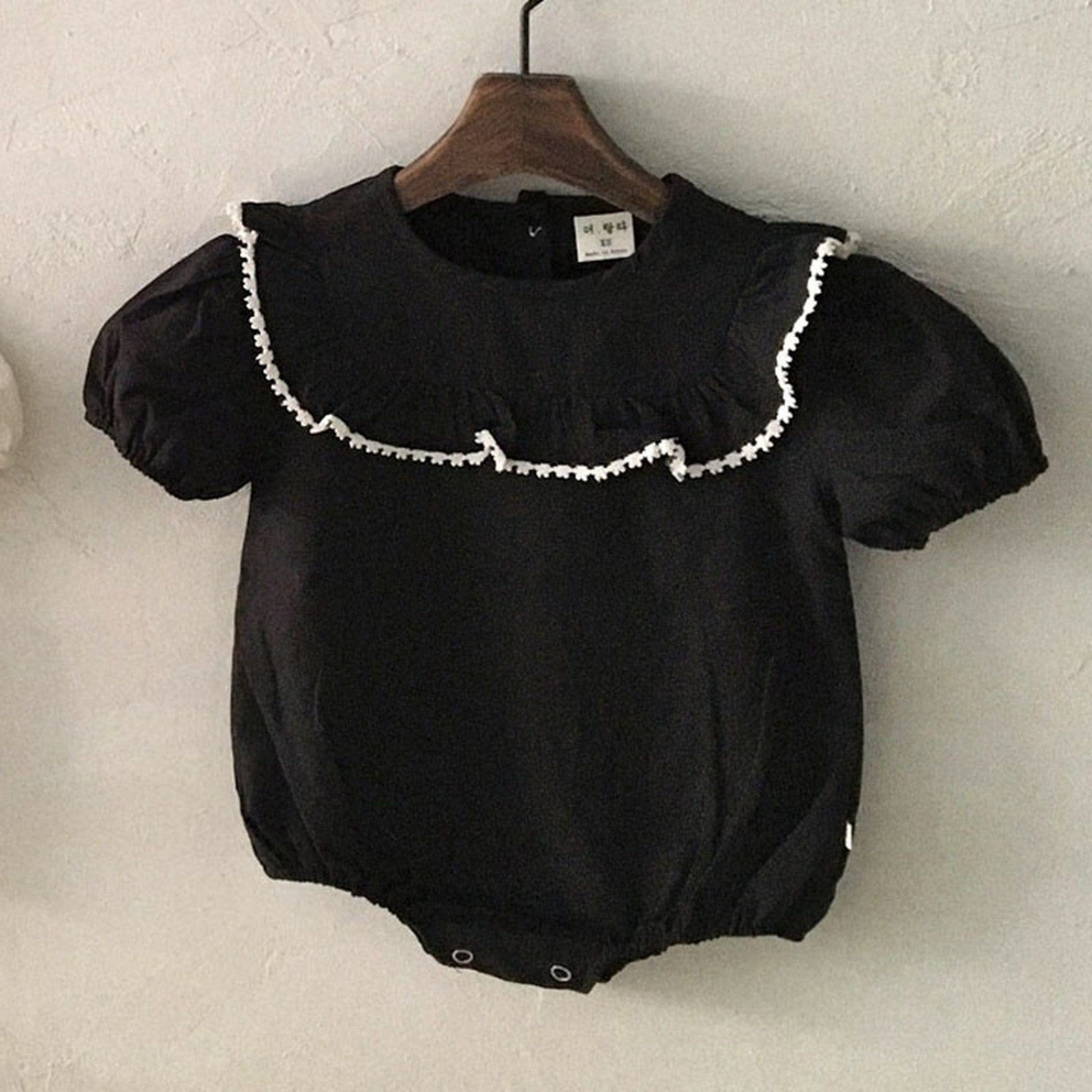 半袖ロンパース Black / 90cm ベビー フリルカラー 半袖 パフスリーブ ロンパース【mh0000763】