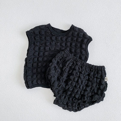 ノースリーブセットアップ Black / 9M/73cm ベビー セットアップ ポップコーン ノースリーブ タンクトップ ブルマ パンツ【mh0001353】