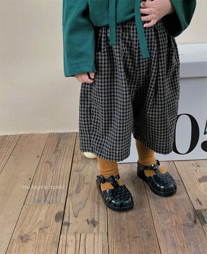 ロングパンツ・スウェットパンツ Black plaid / 18M/80cm キッズ チェック ルーズ ワイド 半端丈 クロップドパンツ