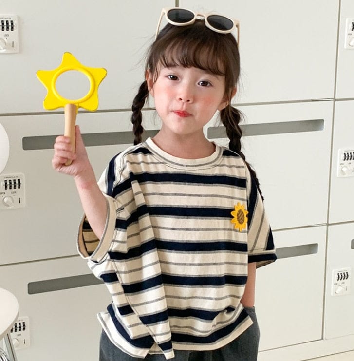 オーバーオール Black stripe t shirt / 80cm キッズ ボーダー 半袖 ルーズ Tシャツ デニム オーバーオール サスペンダー パンツ 5396C