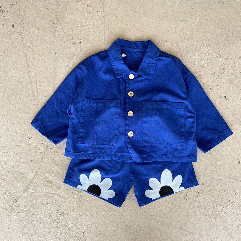 長袖セットアップ Blue / 12M 80cm キッズ セットアップ フラワー ジャケット ハーフパンツ【mh0001269】