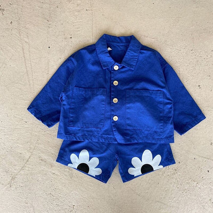 長袖セットアップ Blue / 12M 80cm キッズ セットアップ フラワー ジャケット ハーフパンツ【mh0001269】
