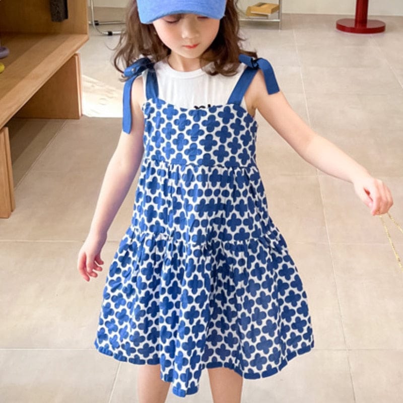 タンクトップ・キャミソール・ノースリーブトップス Blue / 90cm キッズ 幾何学 フラワー リボン キャミソール ワンピース【mh0000885】