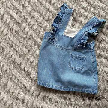 ノースリーブワンピース Blue / 9M 73cm ベビー デニム コーデュロイ フリル ノースリーブ ワンピース ジャンパースカート【mh0001208】