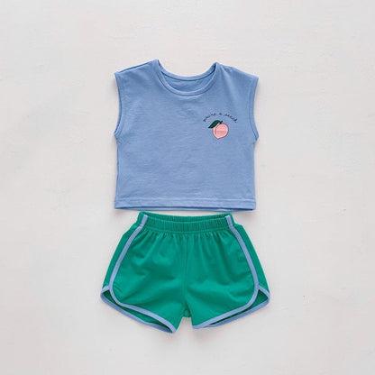 ノースリーブセットアップ Blue / 9M 73cm ベビー カラフル フルーツ セットアップ タンクトップ ショートパンツ トラックパンツ【mh0001657】