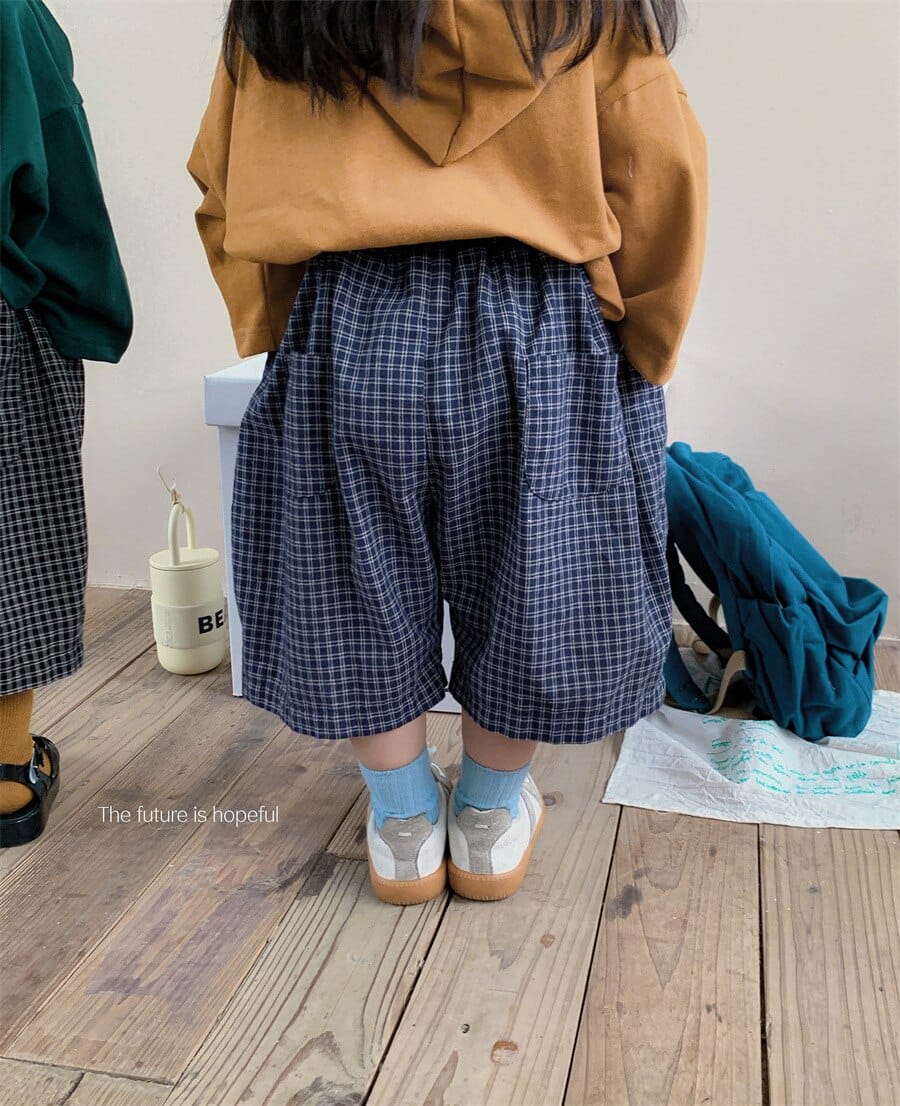 ロングパンツ・スウェットパンツ Blue plaid / 18M/80cm キッズ チェック ルーズ ワイド 半端丈 クロップドパンツ
