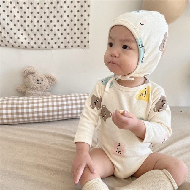 長袖パジャマ bodysuit and hat / 6M 66cm ベビー くま 長袖 パジャマ セット ロンパース 帽子 トップス パンツ【mh0000581】