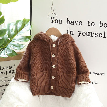 ショートコート・ジャケット・ジャンパー Brown / 12M 80cm / 取り寄せ（7〜21日） キッズ 裏ボアフリース ニット フーディ ジャケット【mh0001480】
