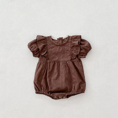 半袖ロンパース Brown / 66cm ベビー レース フリル 半袖 ロンパース【mh0001660】