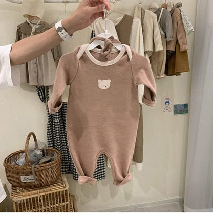長袖ロンパース Brown / 6M 66cm ベビー くま うさぎ ロンパース 耳帽子 セット【mh0000115】