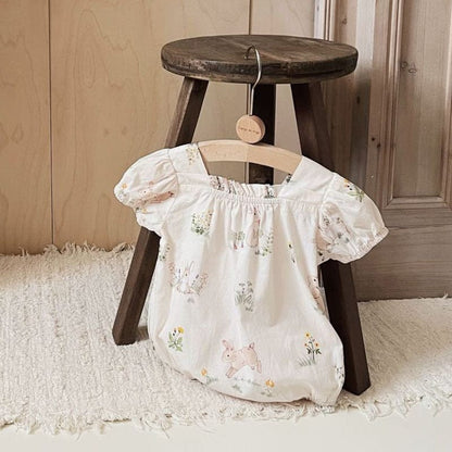 半袖ロンパース bunny / 6M/66cm ベビー うさぎ ラビット 水玉 ドット 半袖 パフスリーブ ロンパース【mh0001866】