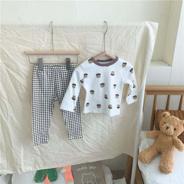 長袖パジャマ Coffee / 24M 90cm キッズ パジャマ セット トップス チェック パンツ【mh0000127】