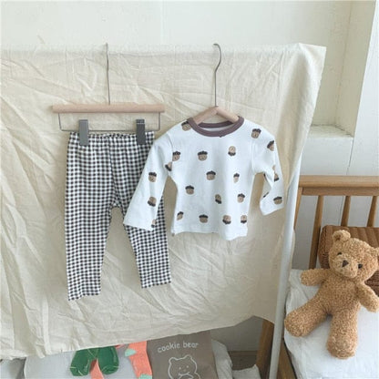 長袖パジャマ Coffee / 24M 90cm キッズ パジャマ セット トップス チェック パンツ【mh0000127】
