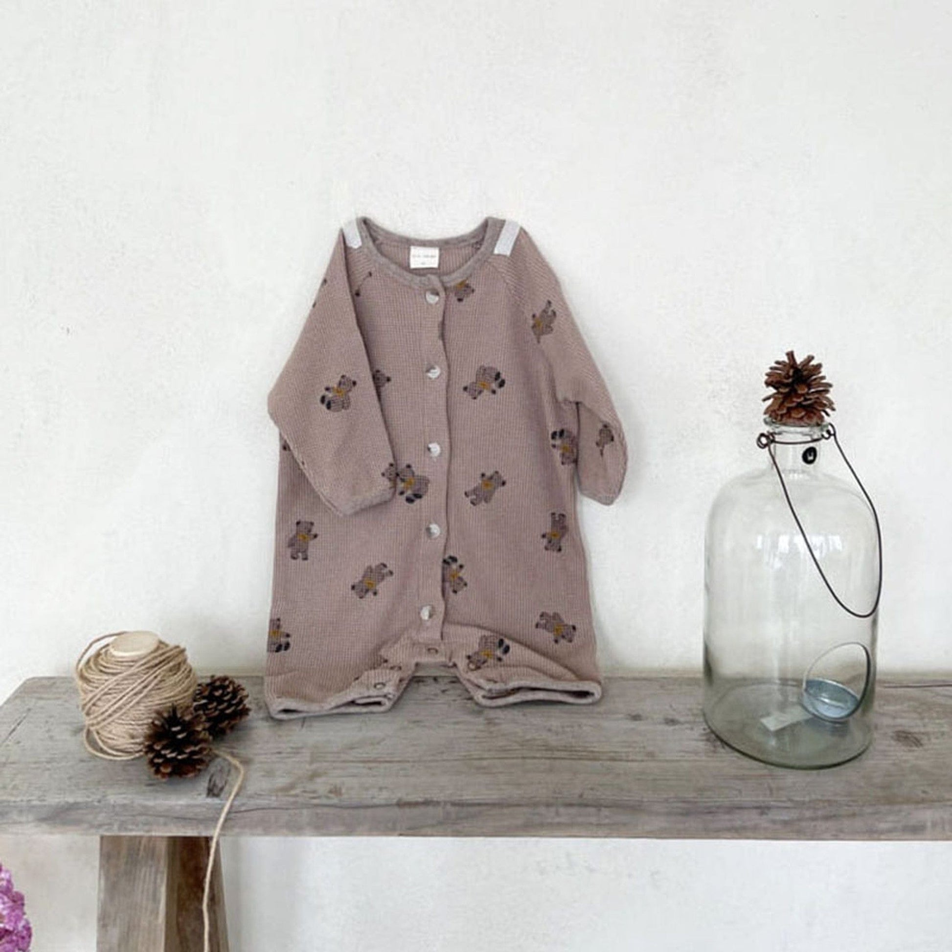 長袖ロンパース Coffee / 66cm ベビー くま ベア ロンパース ジャンプスーツ【mh0000359】