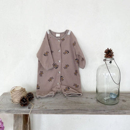 長袖ロンパース Coffee / 66cm ベビー くま ベア ロンパース ジャンプスーツ【mh0000359】