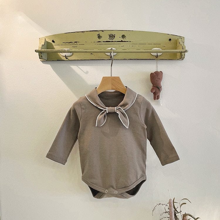 長袖ロンパース Coffee / 6M/66cm / 取り寄せ（7〜35日） ベビー リボン スカーフカラー 長袖 ロンパース