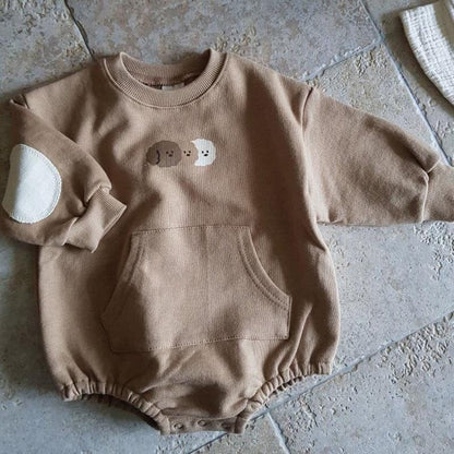 長袖ロンパース Coffee / 6M 66cm ベビー 犬 いぬ ポケット 長袖 ロンパース【mh0001171】