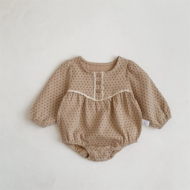 長袖ロンパース Coffee / 6M 66cm ベビー レース 長袖 ロンパース ボディスーツ【mh0001179】