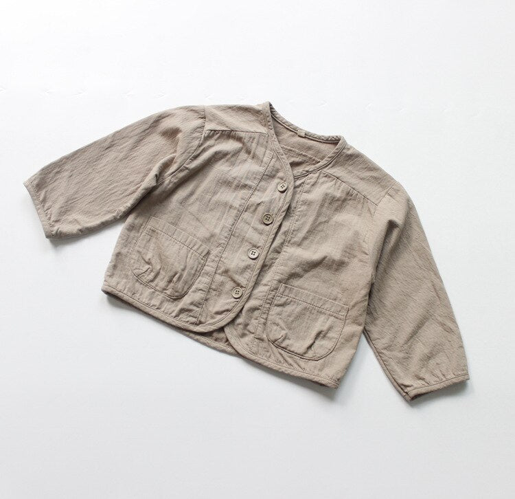 ショートコート・ジャケット・ジャンパー color A / 3T/90cm キッズ コットンリネン ノーカーラー ジャケット