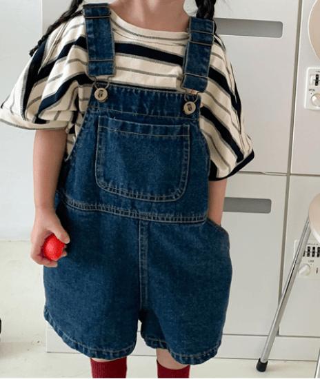 オーバーオール Dark blue pant / 80cm キッズ ボーダー 半袖 ルーズ Tシャツ デニム オーバーオール サスペンダー パンツ 5396C