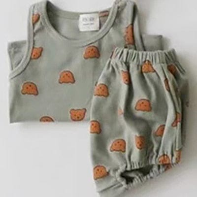 ノースリーブセットアップ deep green / 80cm ベビー くま レモン セットアップ タンクトップ ブルマ【mh0000457】