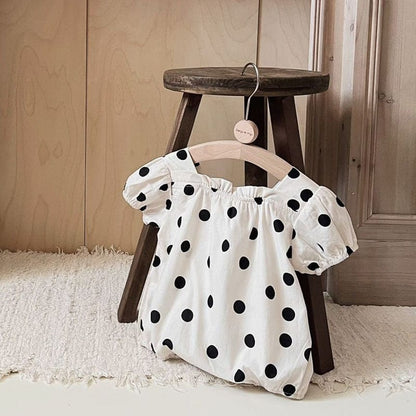 半袖ロンパース dot / 6M/66cm ベビー うさぎ ラビット 水玉 ドット 半袖 パフスリーブ ロンパース【mh0001866】