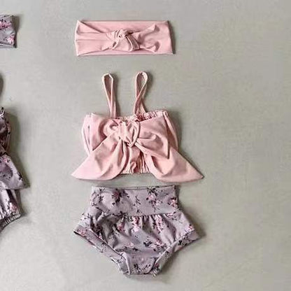 ベビー用水着 F 3pcs / 66cm ベビー 水着 セパレート ビキニ ワンピース フラワー リボン ラッシュガード スイムウェア【mh0000807】