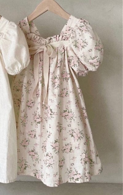 半袖ワンピース Floral / 24M 90cm キッズ フラワー 無地 リボン 半袖 パフスリーブ ワンピース【mh0001251】