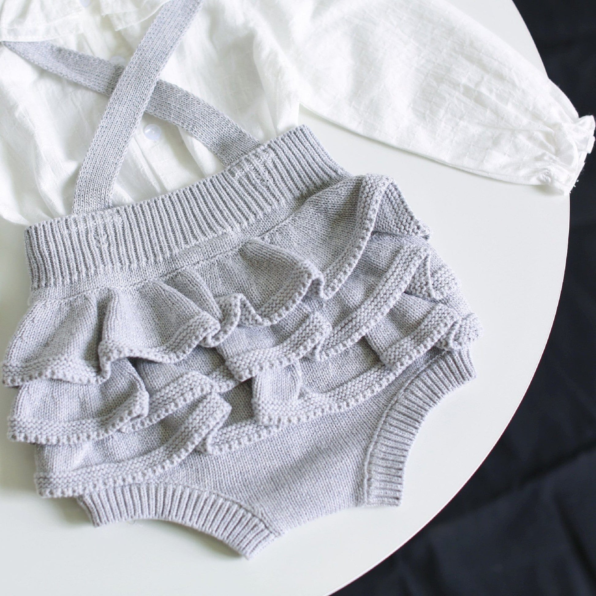 ブルマパンツ Gray / 66cm ベビー フリル ニット サスペンダー ブルマ【mh0000048】