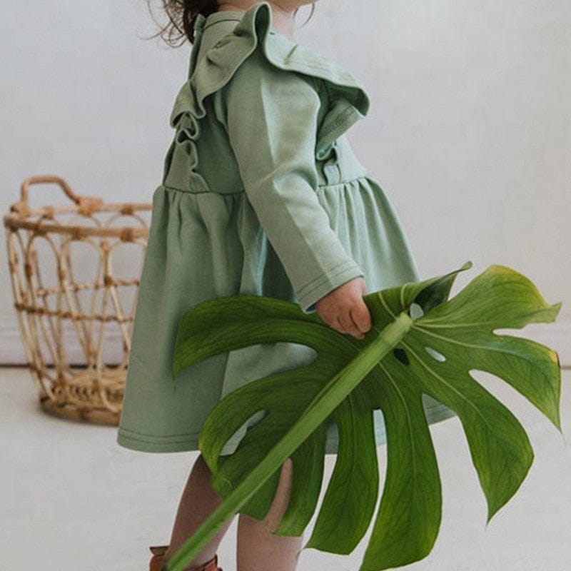 長袖ワンピース Green / 12M 80cm キッズ ショルダー ラッフル フリル 長袖 ワンピース【mh0000931】