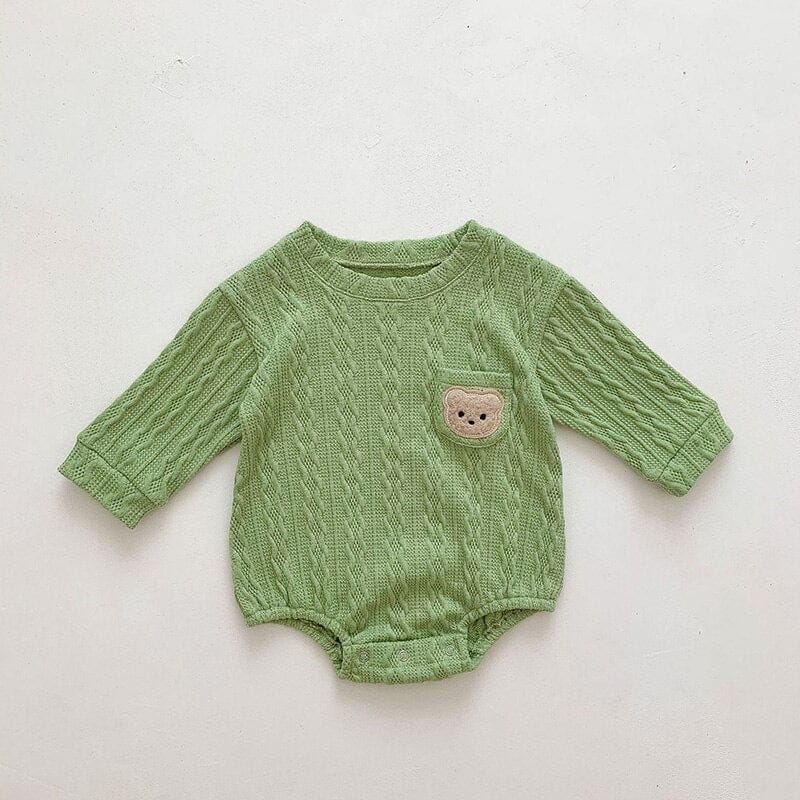長袖ロンパース Green / 6M 66cm ベビー くま ベア ポケット 長袖 ロンパース【mh0000949】