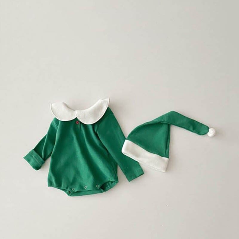 長袖ロンパース Green Bodysuit / 66cm / 取り寄せ（7〜21日） ベビー クリスマス 長袖 ロンパース とんがり帽子 セット