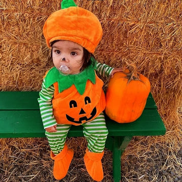 長袖ロンパース ベビー キッズ ハロウィン Halloween コスチューム かぼちゃ ジャックオーランタン 長袖 ボーダー ロンパース ユニセックス