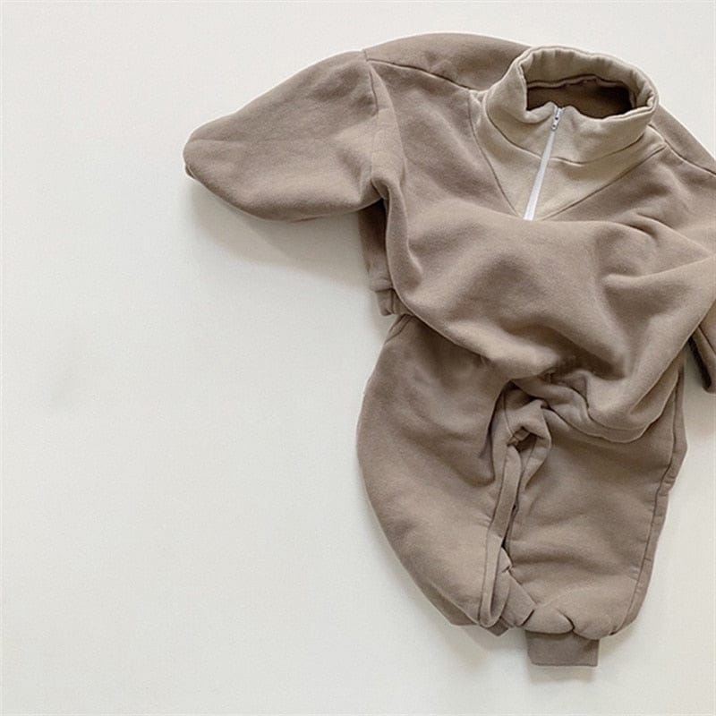 長袖セットアップ Khaki / 12M 80cm ベビー セットアップ ハーフジップ スウェット トレーナー パンツ 4259F