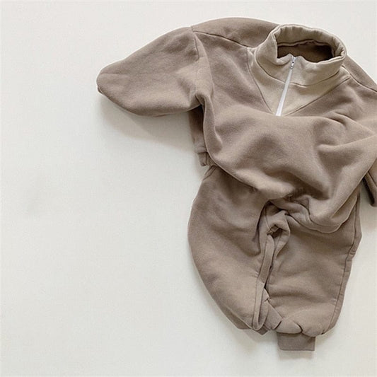 長袖セットアップ Khaki / 12M 80cm ベビー セットアップ ハーフジップ スウェット トレーナー パンツ 4259F