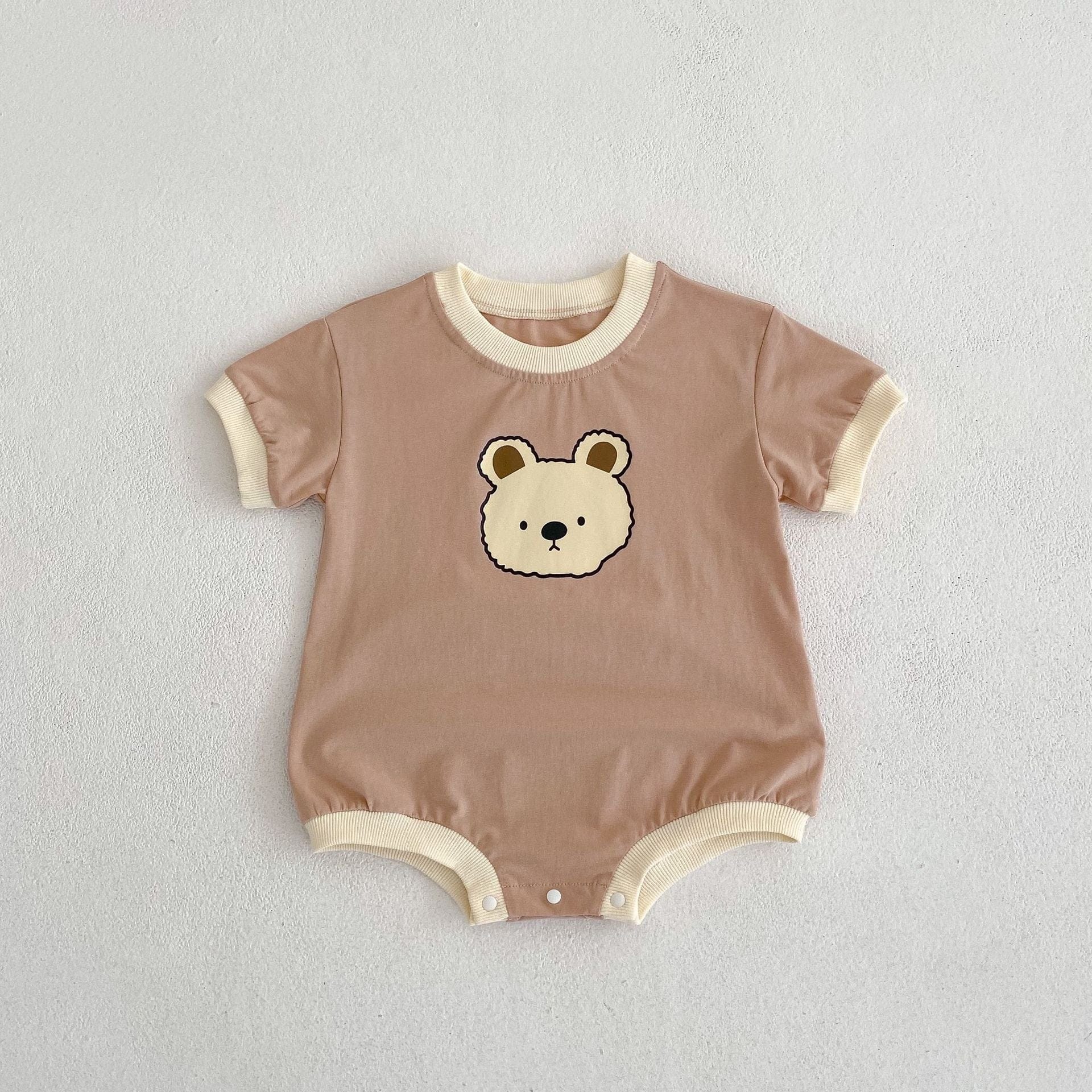 半袖ロンパース Khaki / 6M/66cm ☺︎ ベビー くま ベア プリント 半袖 ロンパース